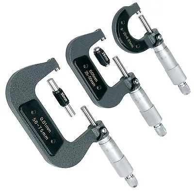 3pc Metric Micrometer Measure Tool Adjustable External 0-25 25-50 50-75mm 0.01> • £35.99